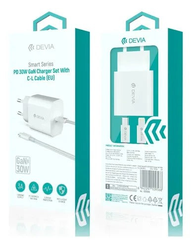 carregador 30w com cabo c/c branco - DEVIA