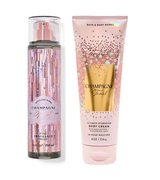 Kit Bath & Body Works Body Splash Champagne Toast + Creme Hidratante Corporal Body Cream Champagne Toast