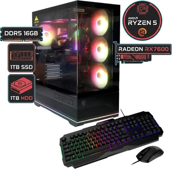 Desktop Gamer MSI Mag Pano 110R PZ R5/ 16GB/ 1TB SSD/ 1TB HDD/ RTX7600 8GB