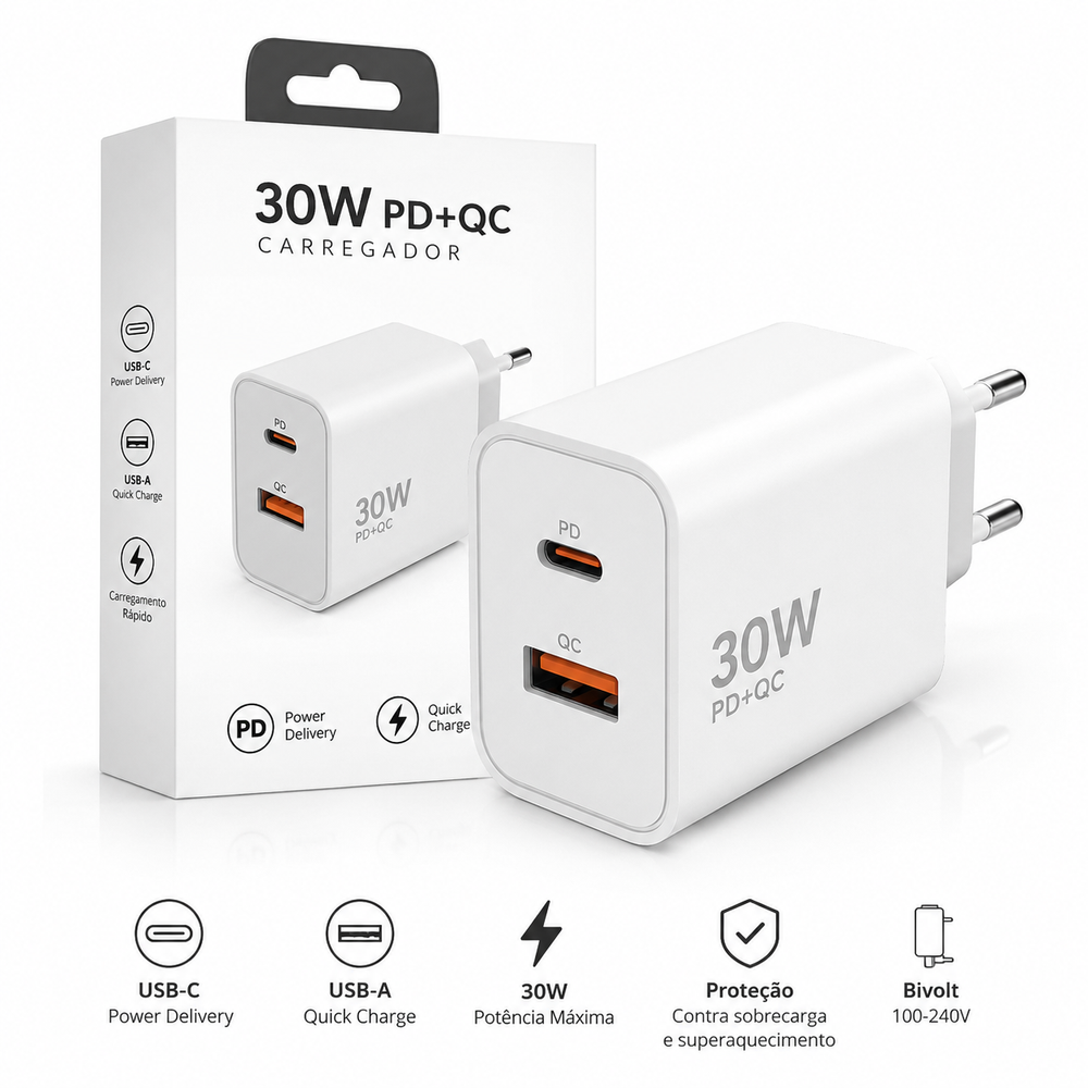CARRREGADOR 30W PD + QC BRANCO
