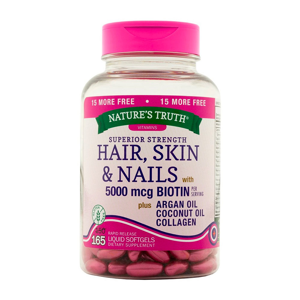 Vitamina Natures Truth Hair, Skin & Nails + Biotin 5000mcg - 165 Cápsulas Moles